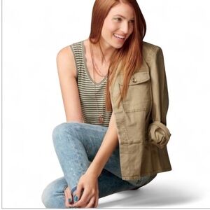 CAbi Fitted Military Jacket Button Closure Khaki Cotton Spandex size Small